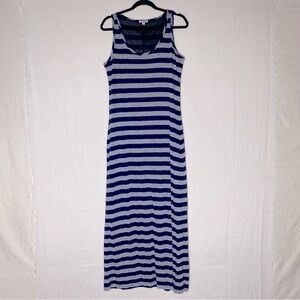 Jersey By Jacob Grey Navy Blue Striped Sleeveless Maxi Dress L